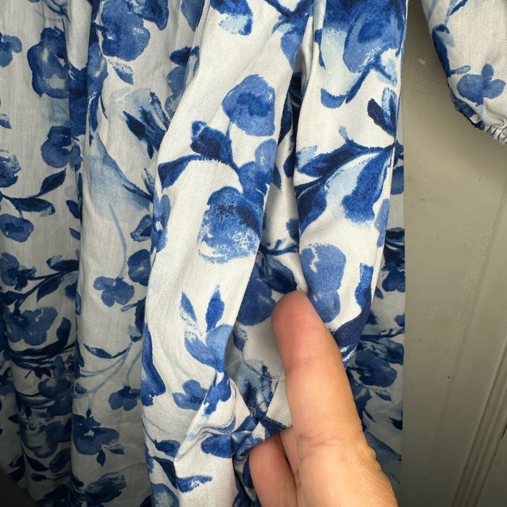 Abercrombie and Fitch Emerson Mini Dress Blue and White Floral Dress LT Large - Picture 4 of 6